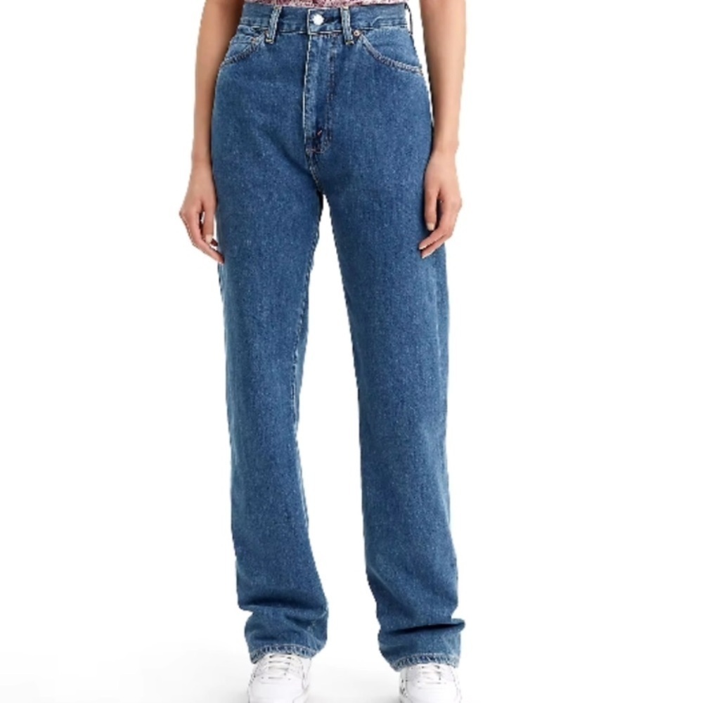 Levi's High-Rise Straight Leg Jeans in Medium Blue Denim